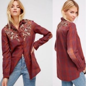 Free People Stevie's Embellished Plaid Top